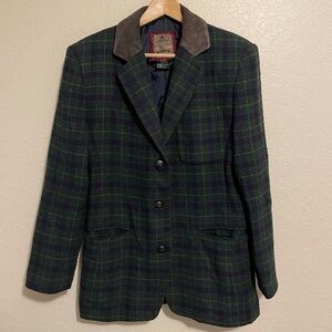 Ventara Vintage Blazer Wool Blend Plaid Shoulder Pads Size S